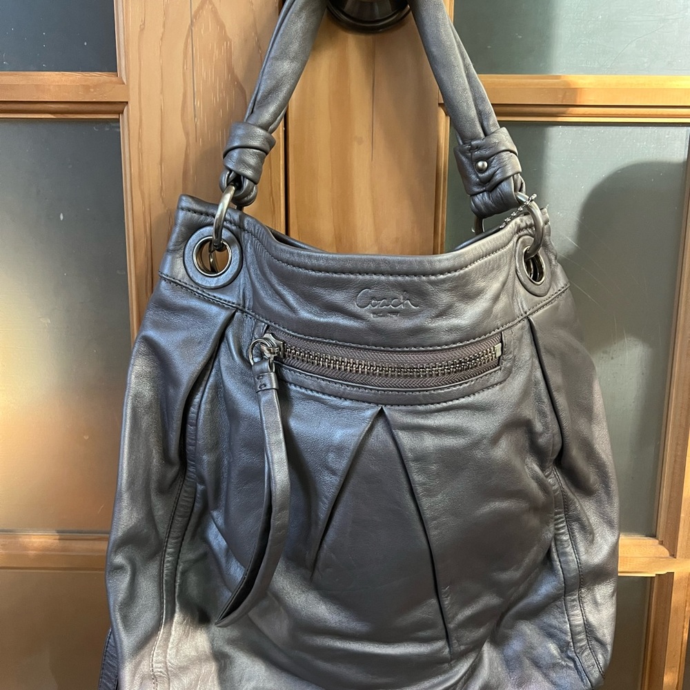 COACH metallic silver hobo with crossbody strap